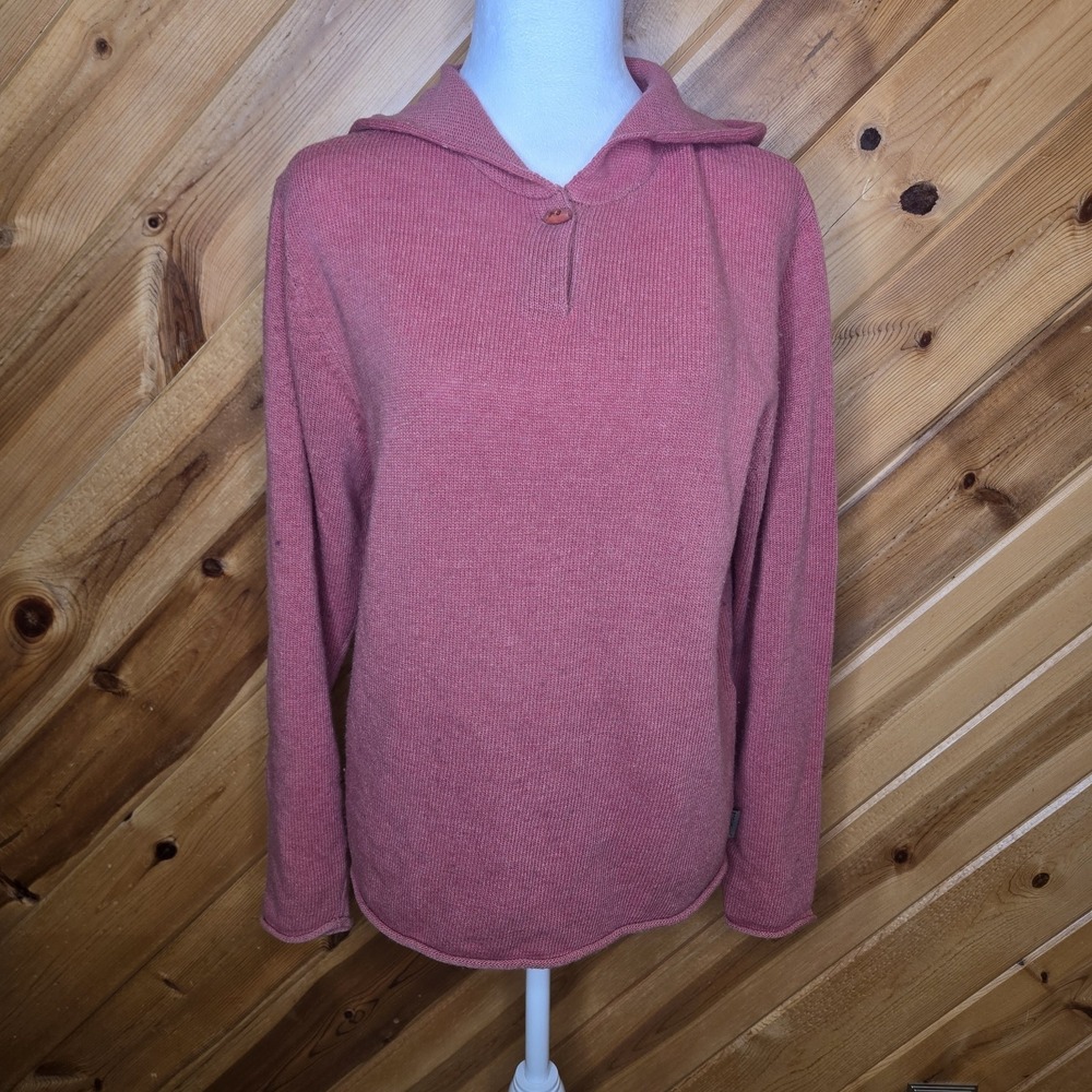 WOOLRICH Womens Pink 100% Lambswool V Neck Hoodie Sweater Size L